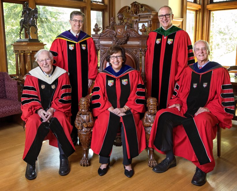 President Martha Pollack with four former Cornell University presidents