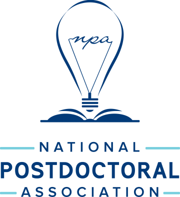 National Postdoctoral Association logo with a blue lightbulb and a book