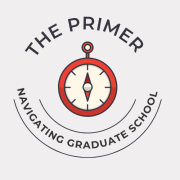 Compass graphic with text reading, "The Primer: Navigating Graduate School"